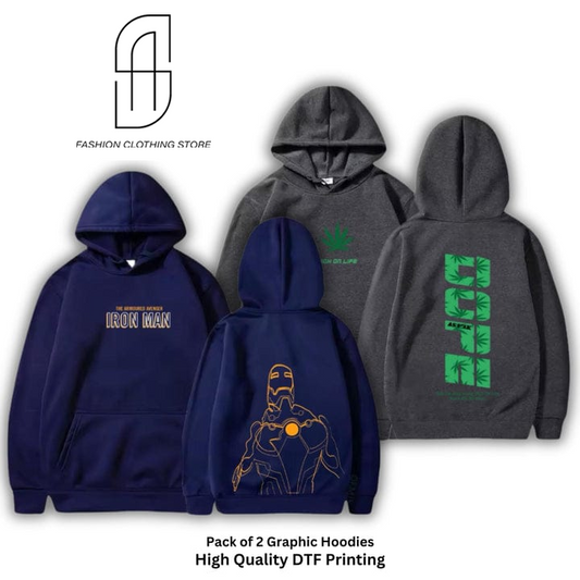 NEW TRENDY PREMIUM QUALITY WINTER COLLECTION DTF DIGITAL PRINTING PACK OF 2 HOODIES FOR MENS