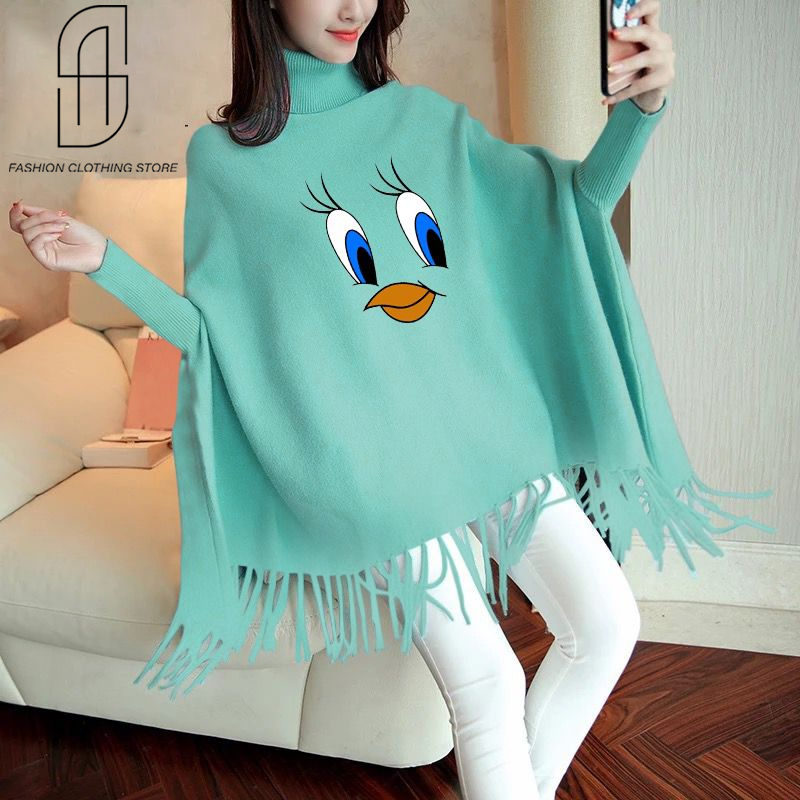 WINTER WOMENS DUCK PRINTED PONCHO SWITER STYLE FOR WOMENS SOFT AND COMFORTABLE