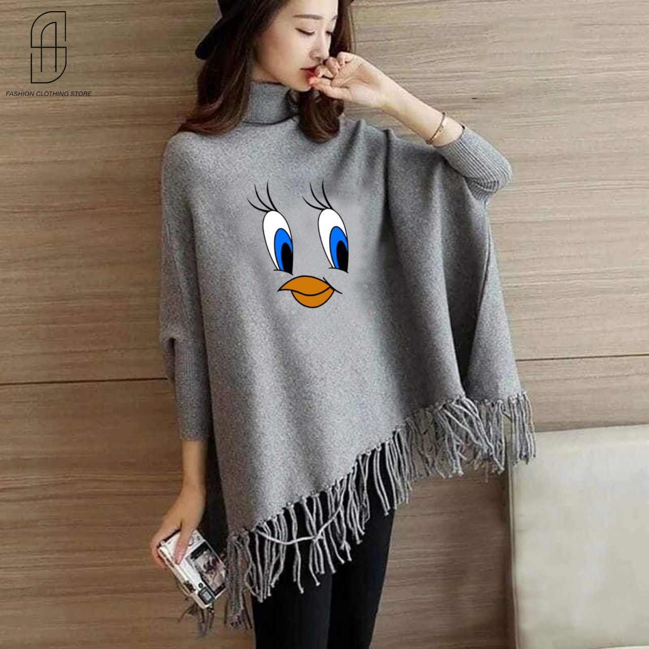 WINTER WOMENS DUCK PRINTED PONCHO SWITER STYLE FOR WOMENS SOFT AND COMFORTABLE