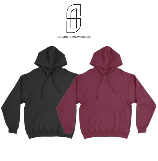 NEW TRENDY PREMIUM WINTER COLLECTION PACK OF 2 BLACK AND MAROON PLANE BASIC PULL OVER HOODIES FOR MENS AND WOMEMS