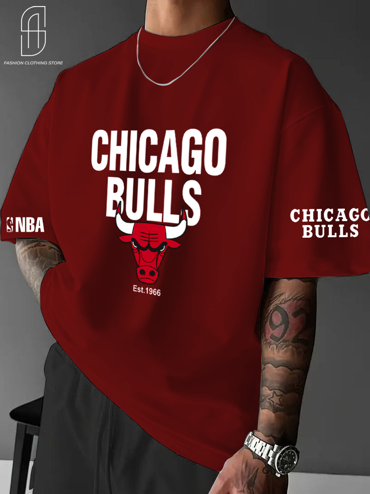 DROP SHOUILDER CHICAGO BULLS PRINTED T.SHIRT FOR MENS AND BOYS CASUAL WEAR.