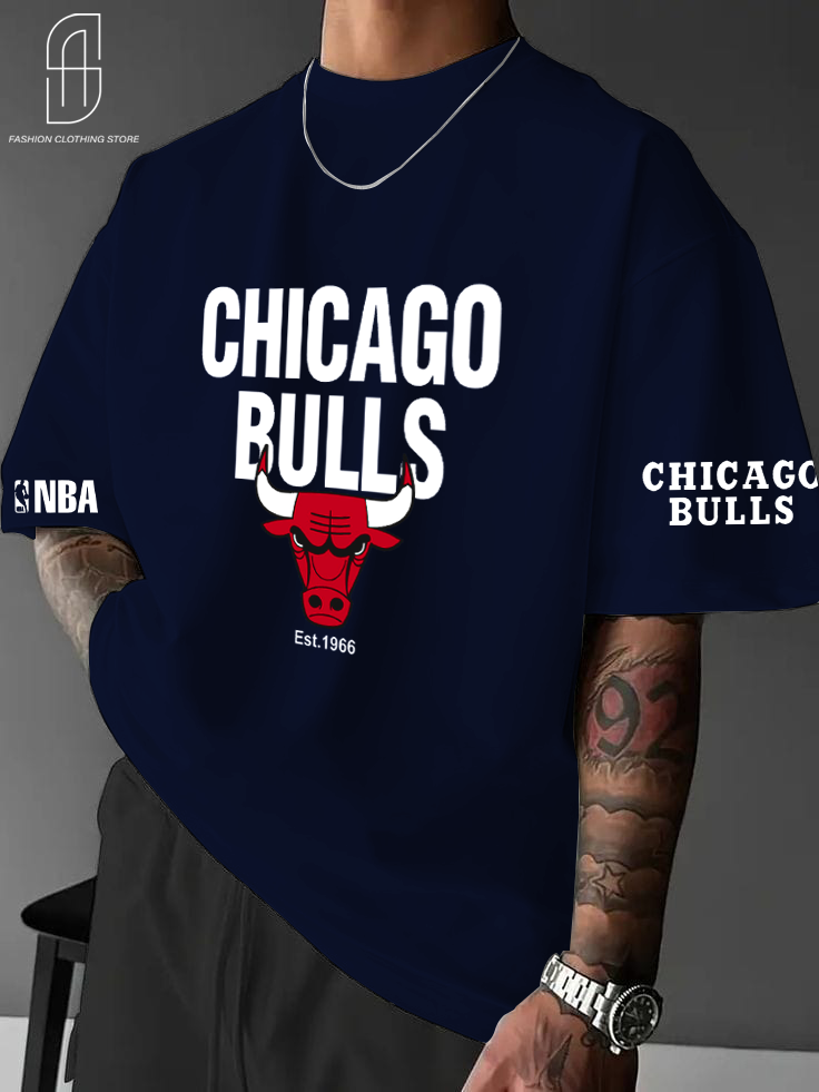 DROP SHOUILDER CHICAGO BULLS PRINTED T.SHIRT FOR MENS AND BOYS CASUAL WEAR.