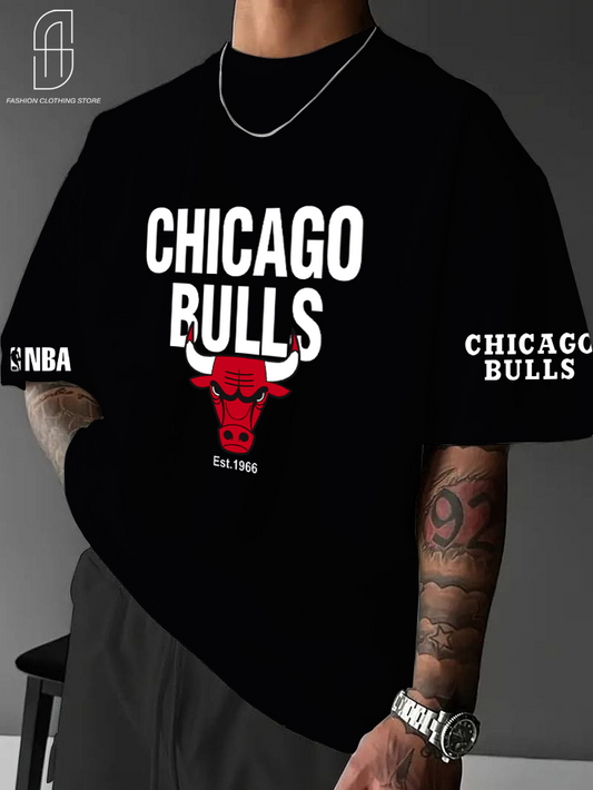 DROP SHOUILDER CHICAGO BULLS PRINTED T.SHIRT FOR MENS AND BOYS CASUAL WEAR.