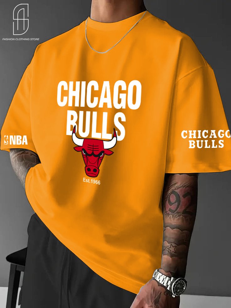 DROP SHOUILDER CHICAGO BULLS PRINTED T.SHIRT FOR MENS AND BOYS CASUAL WEAR.