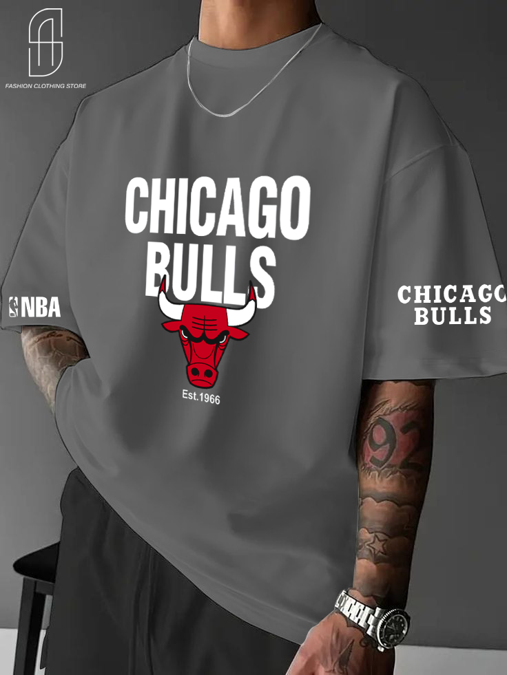 DROP SHOUILDER CHICAGO BULLS PRINTED T.SHIRT FOR MENS AND BOYS CASUAL WEAR.