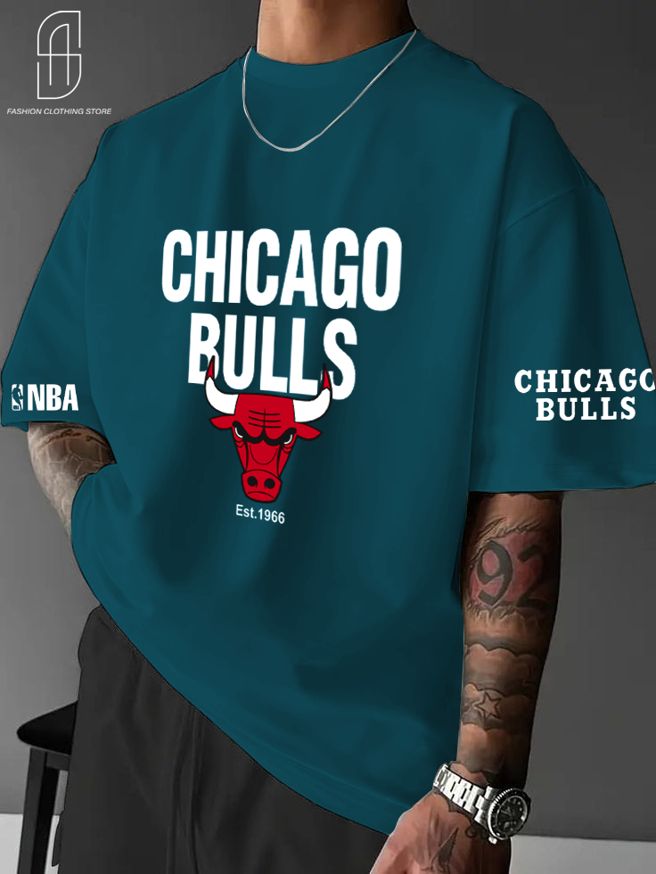 DROP SHOUILDER CHICAGO BULLS PRINTED T.SHIRT FOR MENS AND BOYS CASUAL WEAR.