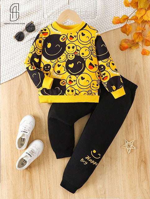 WINTER KIDS EMOJI PRINTED TRACKSUT UNIQUE AND TRENDY DESIGN AND FASHIONABLE FOR BOYS  AND GIRLS