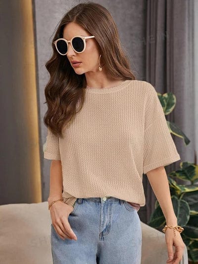 OVER SIZE WAFFLE KNIT T.SHIRT FOR WOMENS AND GIRLS CASUAL WEAR